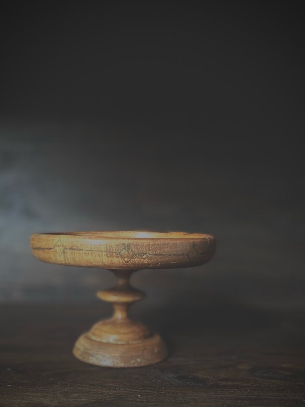 Primitive Wood Pedestal Bowl Rustic Folk Art Tazza Catchall Decor